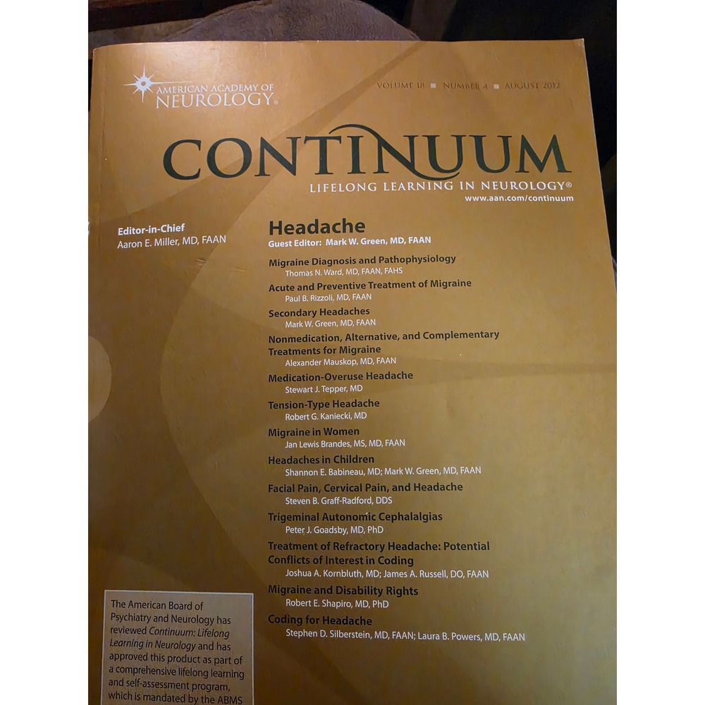 Continuum Lifelong Learning Neurology Headache August 2012 Vol 18 No 4 Journal